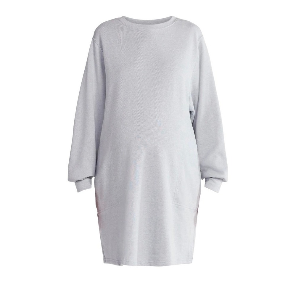 Time & Tru NEW Woman's Maternity French Terry Sweatshirt Dress Size L light gray